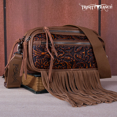 Trinity Ranch Tooled Fringe Crossbody Bag