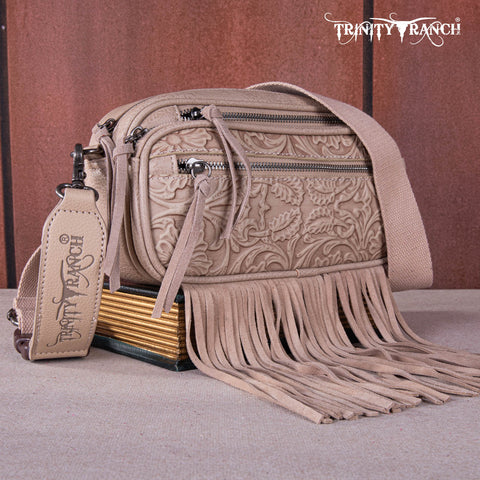 Trinity Ranch Tooled Fringe Crossbody Bag