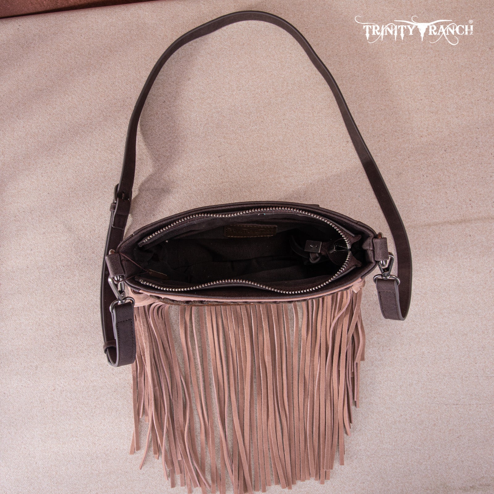 Trinity Ranch Cowhide Leather Fringe Crossbody Bag