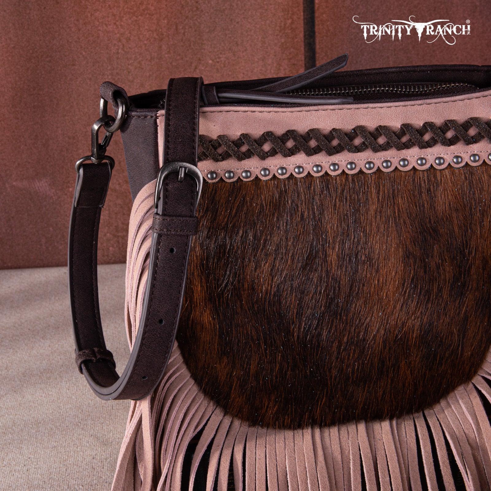 Trinity Ranch Cowhide Leather Fringe Crossbody Bag