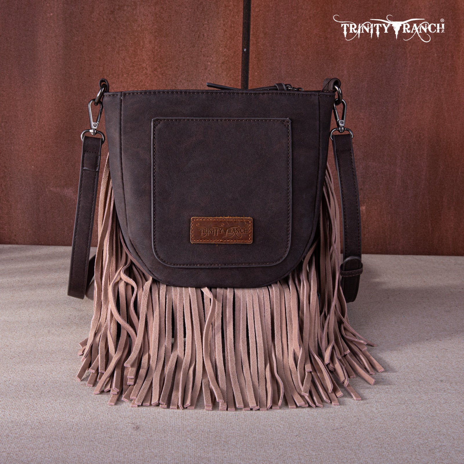 Trinity Ranch Cowhide Leather Fringe Crossbody Bag