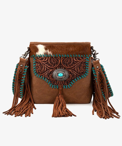 Trinity Ranch Tooled Fringe Crossbody - Montana West World