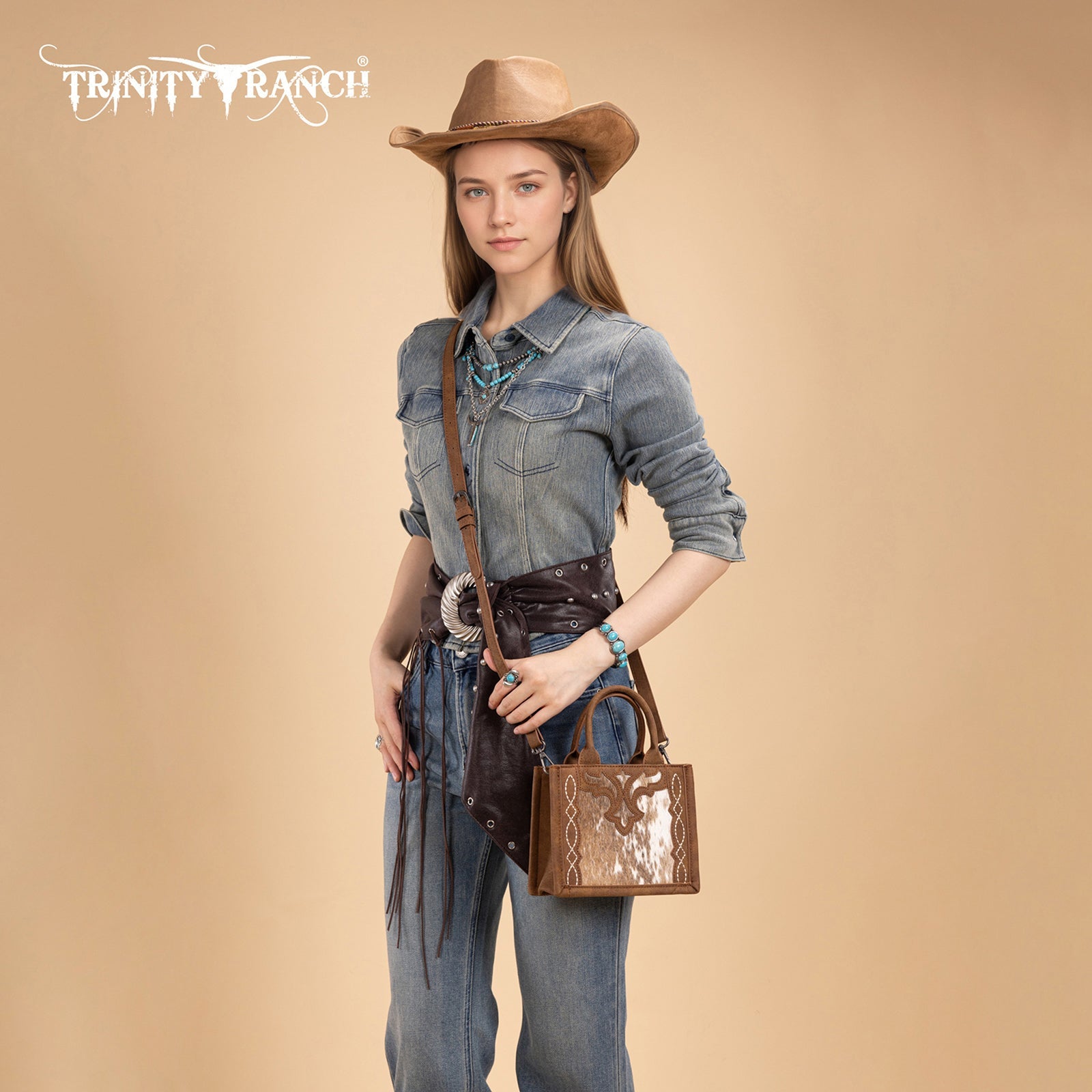 Trinity Ranch Western Hair-On Cowhide Mini Tote/Crossbody
