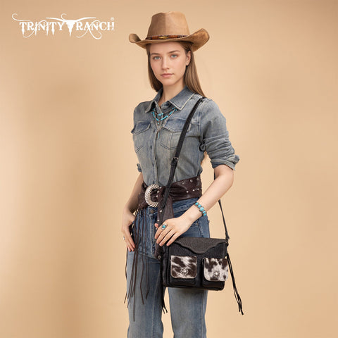 Trinity Ranch Genuine Hair-On Cowhide Tooled Collection Crossbody