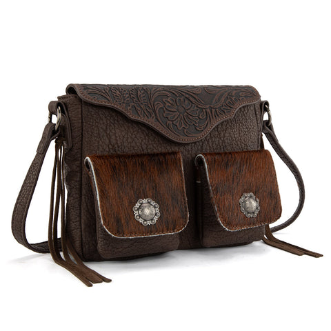 Trinity Ranch Genuine Hair-On Cowhide Tooled Collection Crossbody