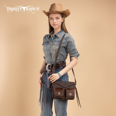Trinity Ranch Genuine Hair-On Cowhide Tooled Collection Crossbody
