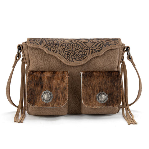 Trinity Ranch Genuine Hair-On Cowhide Tooled Collection Crossbody