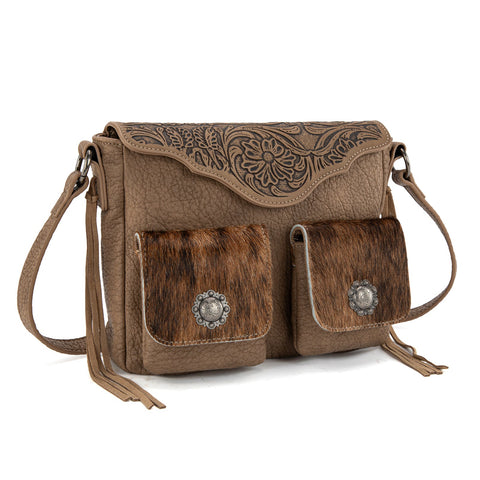 Trinity Ranch Genuine Hair-On Cowhide Tooled Collection Crossbody