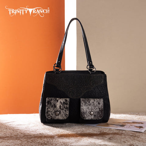 Trinity Ranch Genuine Hair-On Cowhide Tooled Collection Concealed Carry Tote