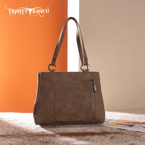 Trinity Ranch Genuine Hair-On Cowhide Tooled Collection Concealed Carry Tote