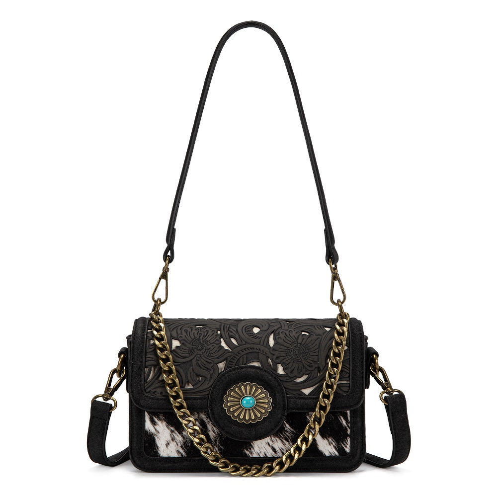Trinity Ranch Cowhide Floral Cutout Crossbody Bag