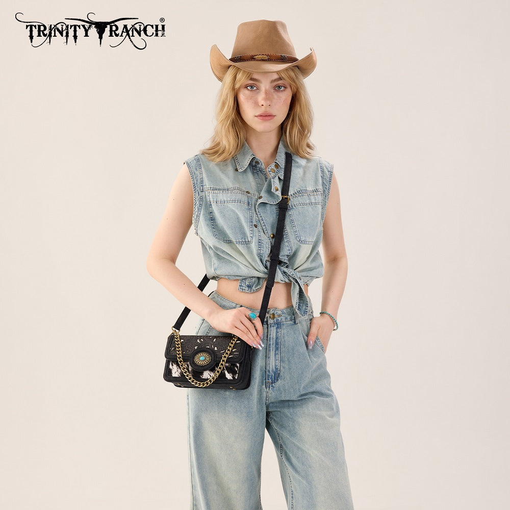 Trinity Ranch Cowhide Floral Cutout Crossbody Bag