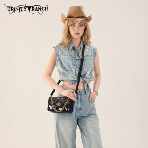 Trinity Ranch Cowhide Floral Cutout Crossbody Bag