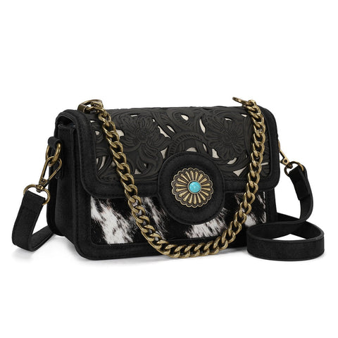 Trinity Ranch Cowhide Floral Cutout Crossbody Bag