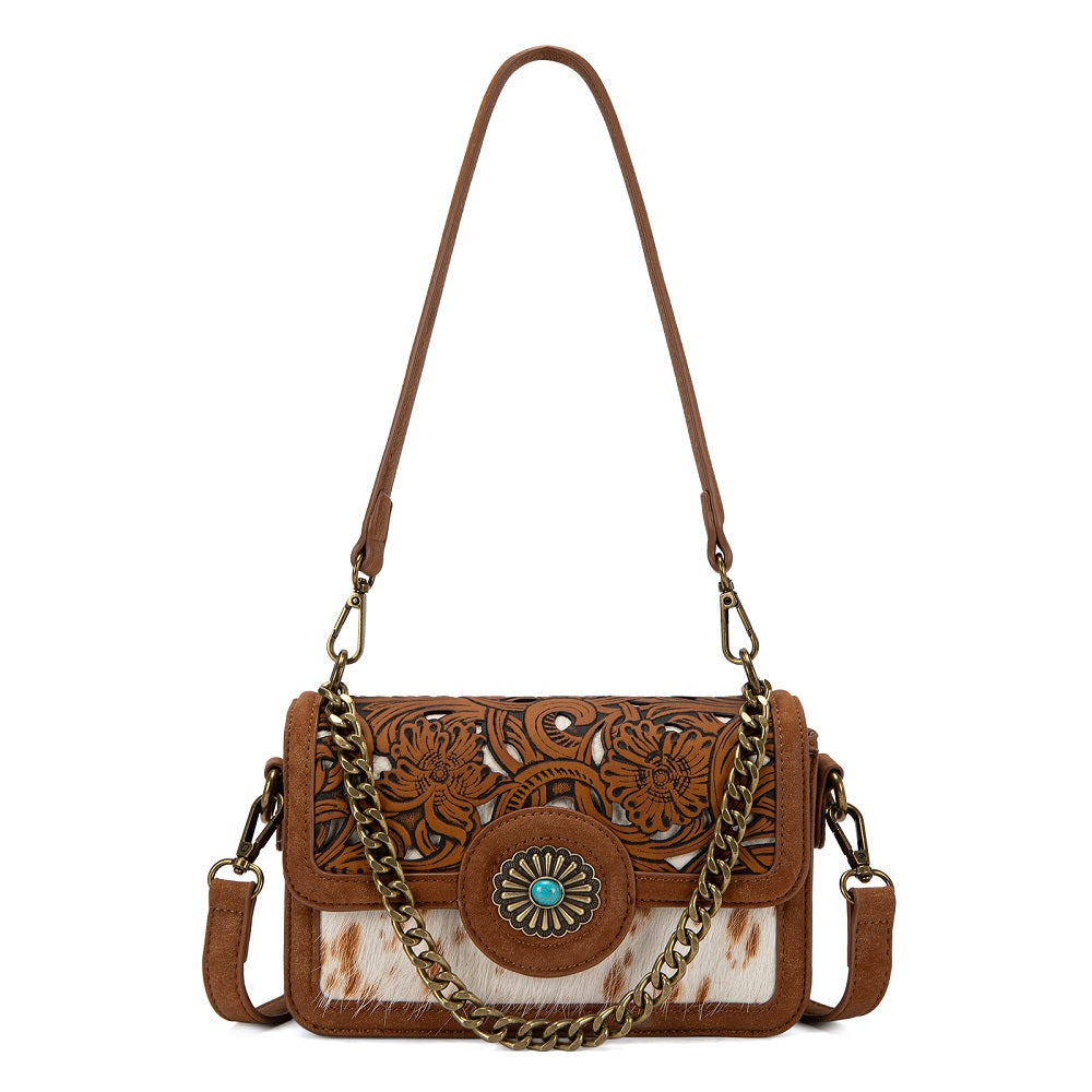 Trinity Ranch Cowhide Floral Cutout Crossbody Bag
