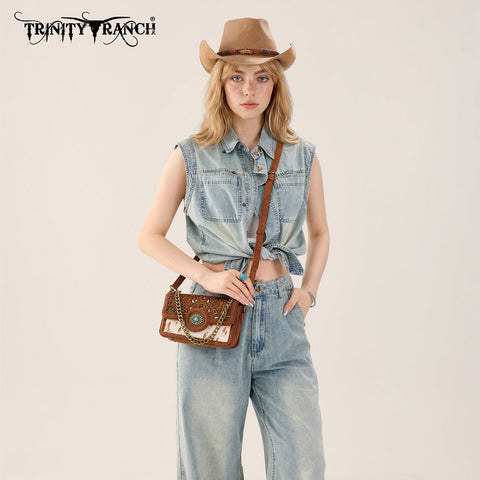 Trinity Ranch Cowhide Floral Cutout Crossbody Bag