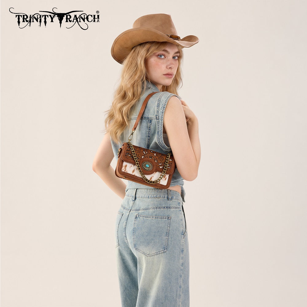Trinity Ranch Cowhide Floral Cutout Crossbody Bag