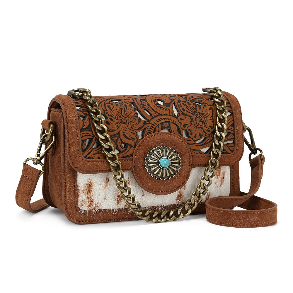 Trinity Ranch Cowhide Floral Cutout Crossbody Bag