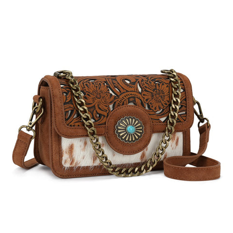 Trinity Ranch Cowhide Floral Cutout Crossbody Bag
