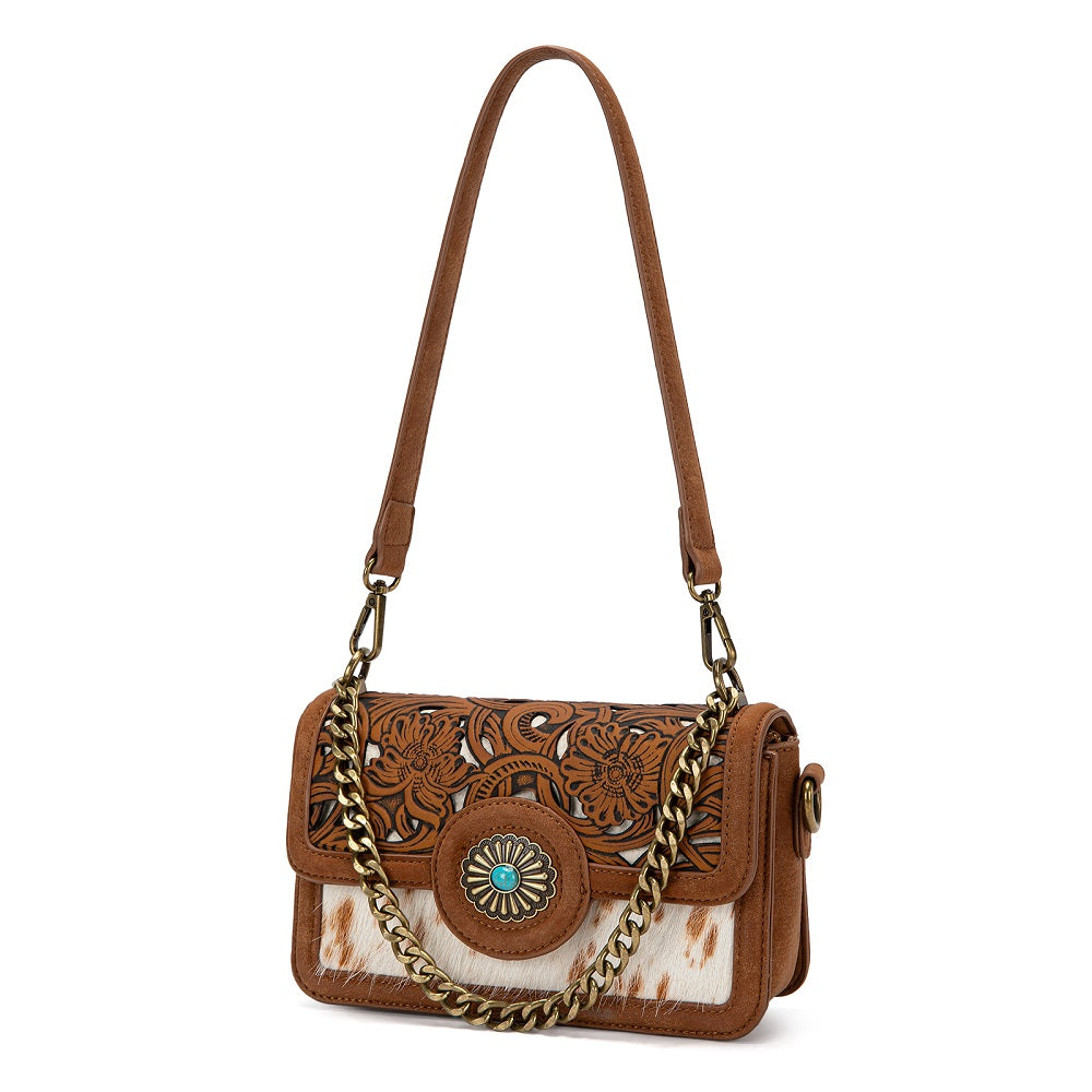 Trinity Ranch Cowhide Floral Cutout Crossbody Bag