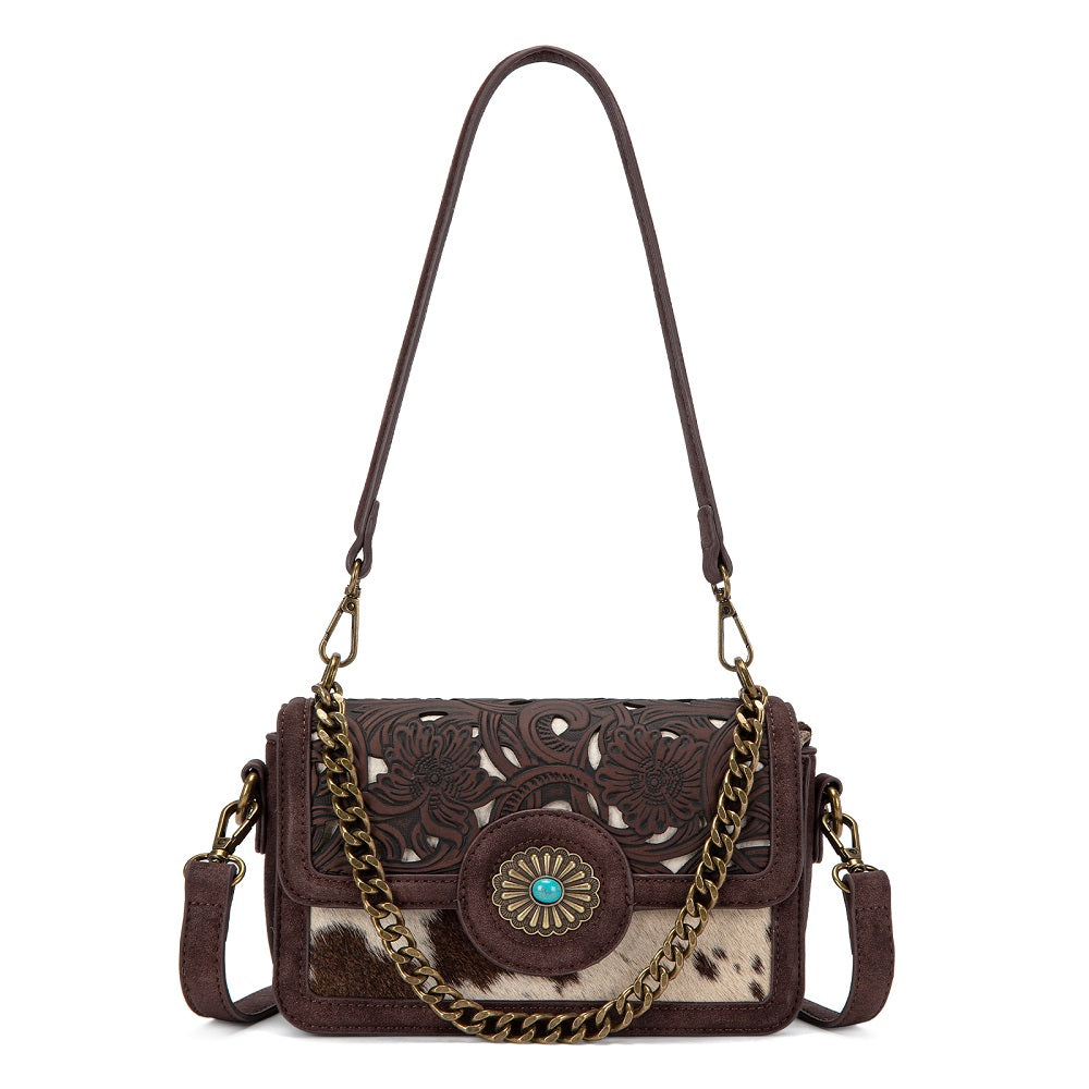 Trinity Ranch Cowhide Floral Cutout Crossbody Bag