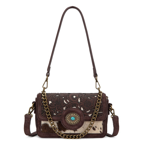 Trinity Ranch Cowhide Floral Cutout Crossbody Bag