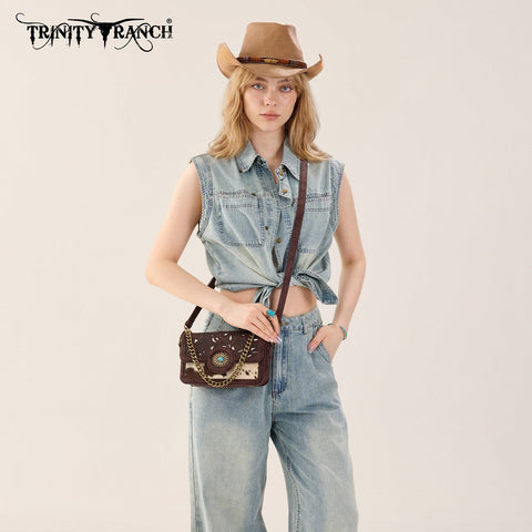 Trinity Ranch Cowhide Floral Cutout Crossbody Bag