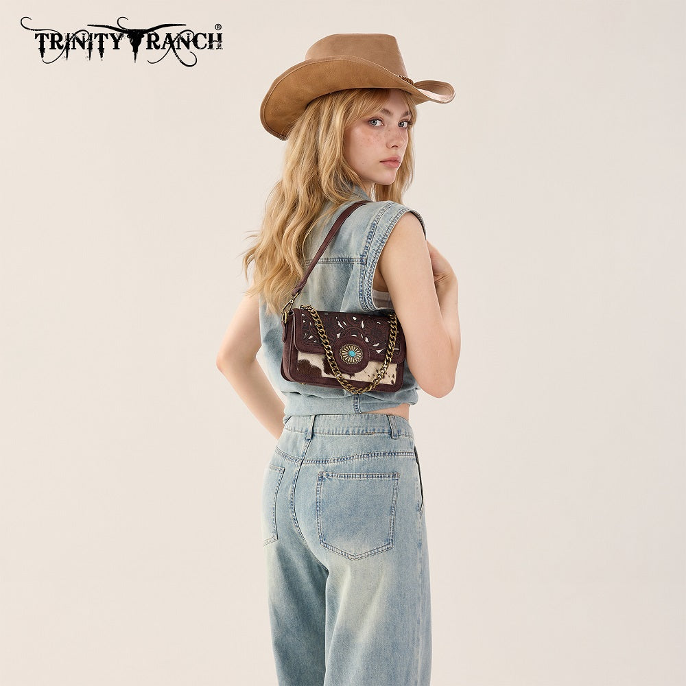 Trinity Ranch Cowhide Floral Cutout Crossbody Bag