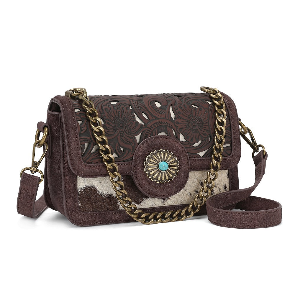 Trinity Ranch Cowhide Floral Cutout Crossbody Bag