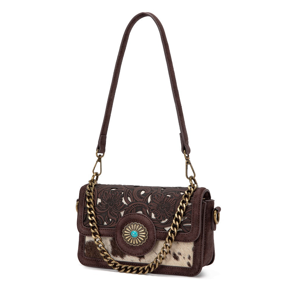 Trinity Ranch Cowhide Floral Cutout Crossbody Bag