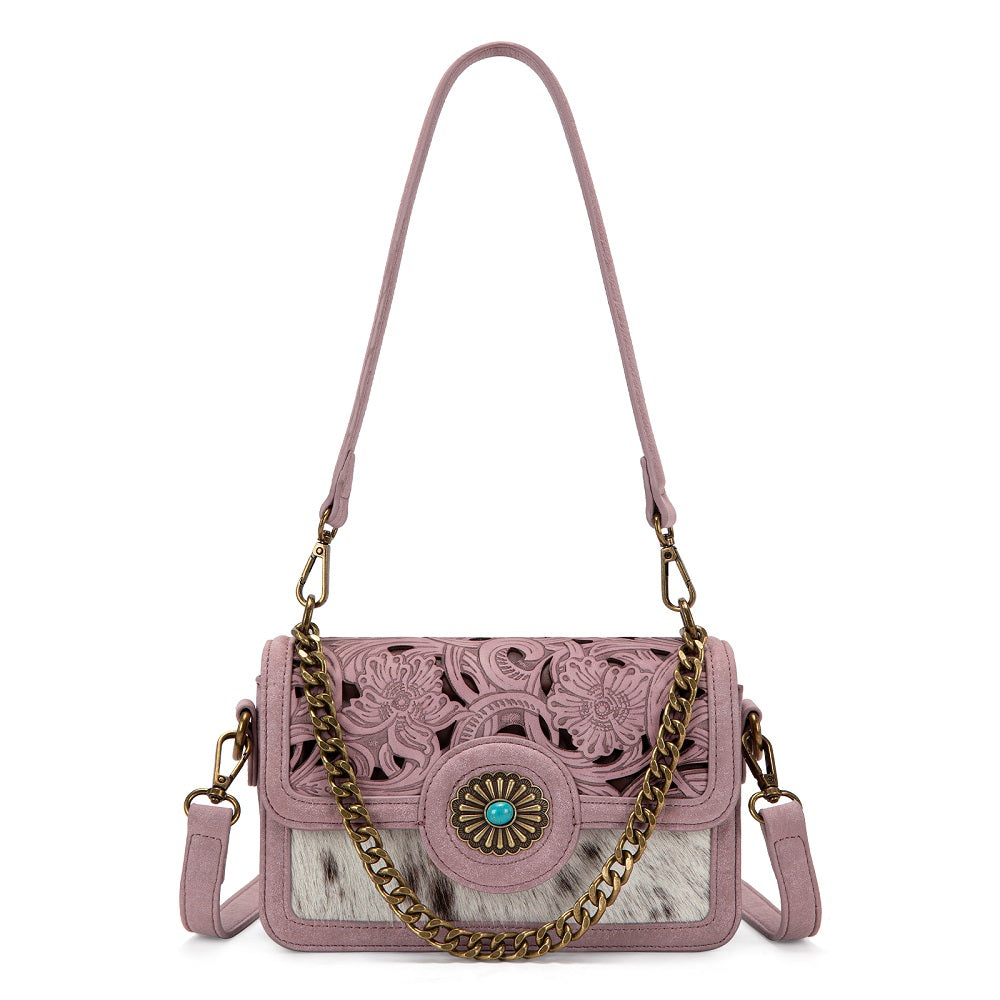 Trinity Ranch Cowhide Floral Cutout Crossbody Bag