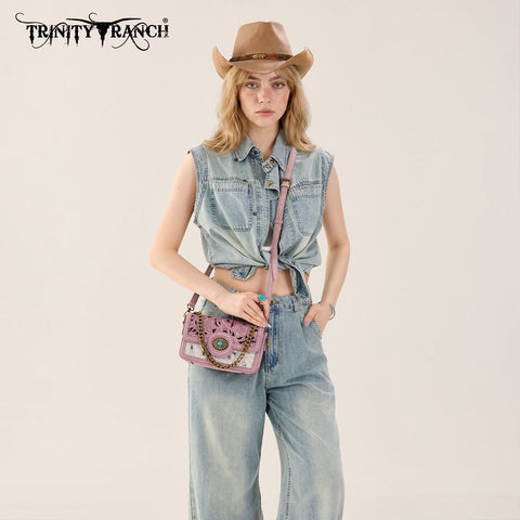 Trinity Ranch Cowhide Floral Cutout Crossbody Bag