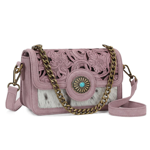 Trinity Ranch Cowhide Floral Cutout Crossbody Bag