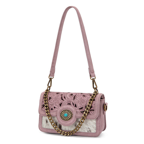 Trinity Ranch Cowhide Floral Cutout Crossbody Bag