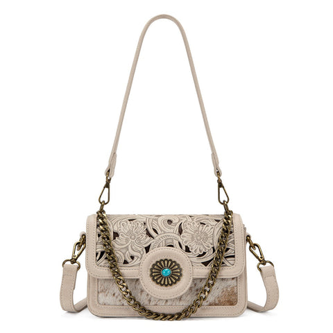Trinity Ranch Cowhide Floral Cutout Crossbody Bag