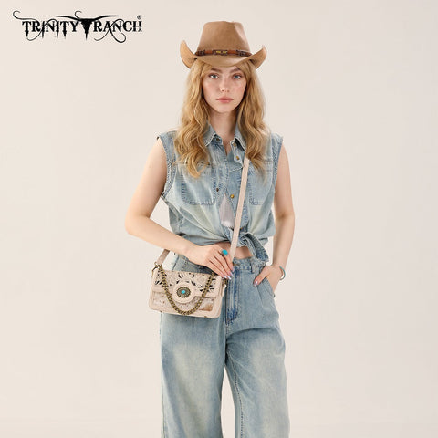Trinity Ranch Cowhide Floral Cutout Crossbody Bag