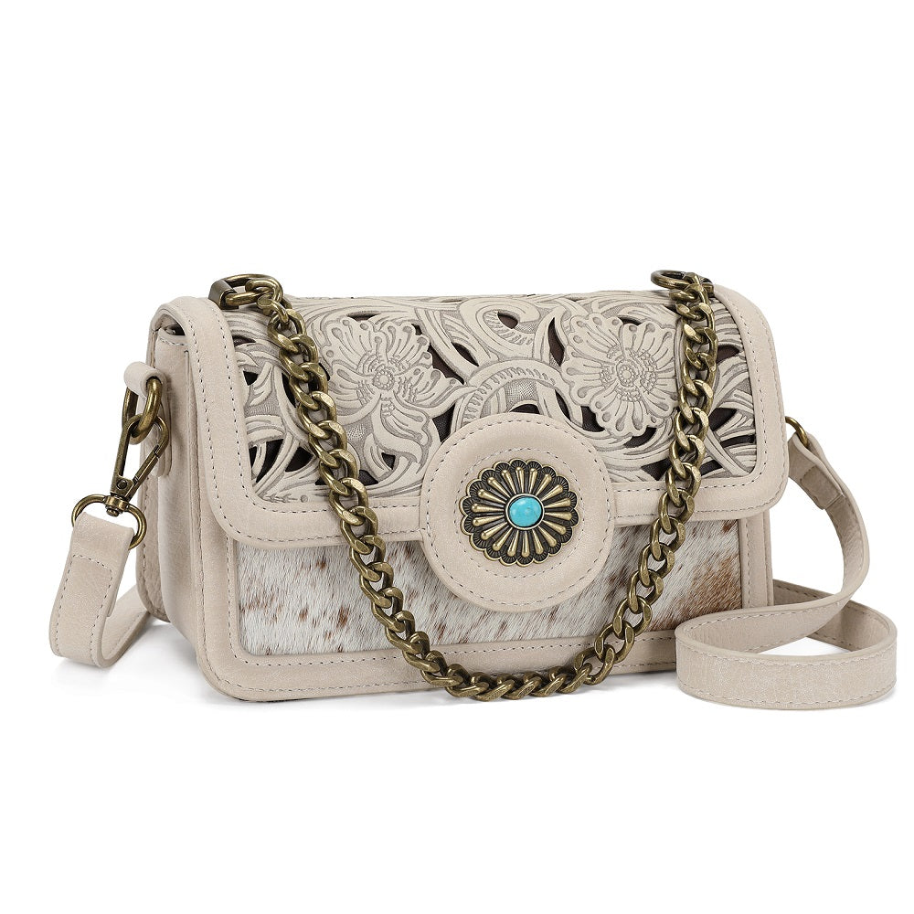 Trinity Ranch Cowhide Floral Cutout Crossbody Bag