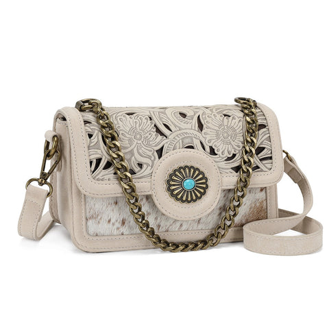 Trinity Ranch Cowhide Floral Cutout Crossbody Bag