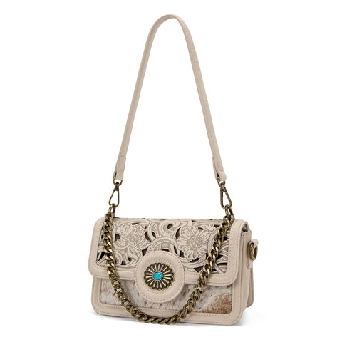 Trinity Ranch Cowhide Floral Cutout Crossbody Bag