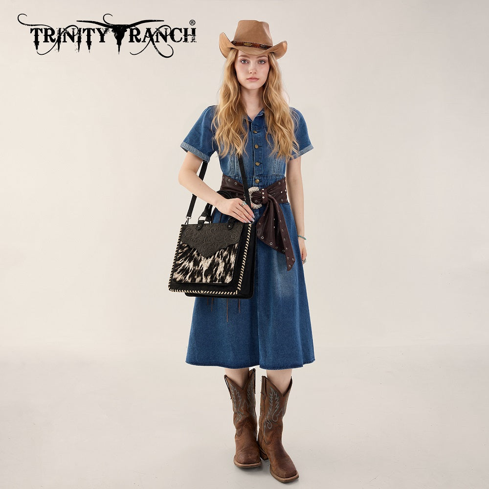 Trinity Ranch Cowhide Tooled Leather Tote Bag