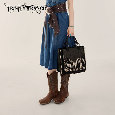 Trinity Ranch Cowhide Tooled Leather Tote Bag