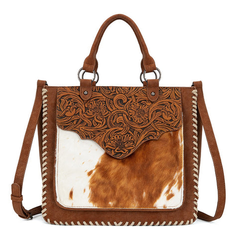 Trinity Ranch Cowhide Tooled Leather Tote Bag