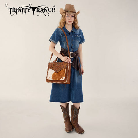 Trinity Ranch Cowhide Tooled Leather Tote Bag