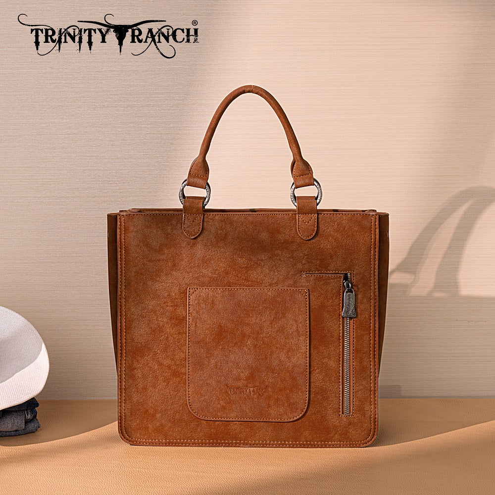 Trinity Ranch Cowhide Tooled Leather Tote Bag