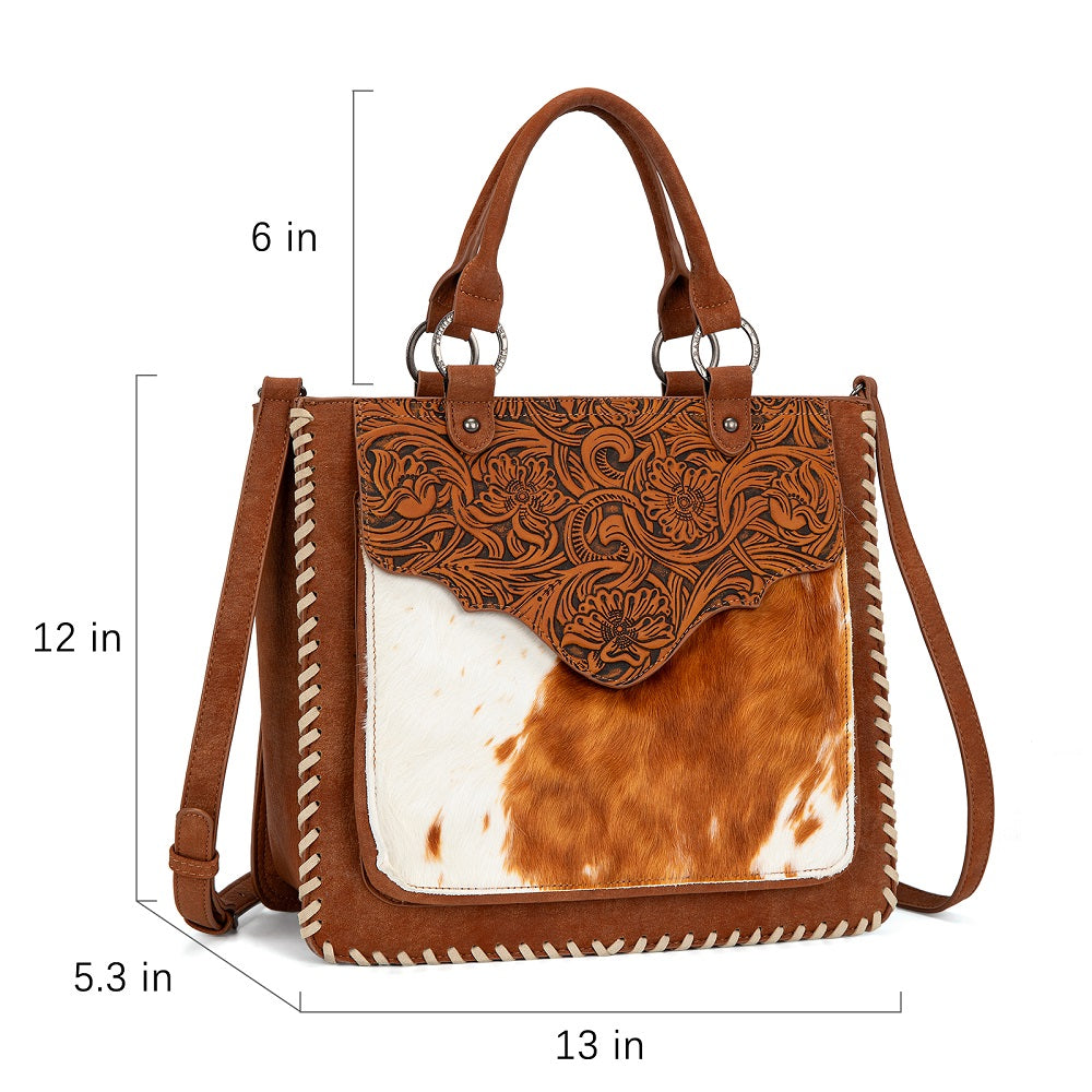 Trinity Ranch Cowhide Tooled Leather Tote Bag