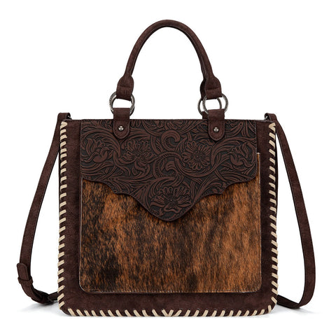 Trinity Ranch Cowhide Tooled Leather Tote Bag