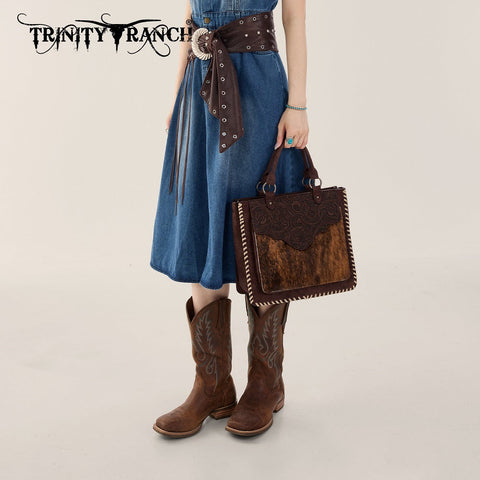Trinity Ranch Cowhide Tooled Leather Tote Bag