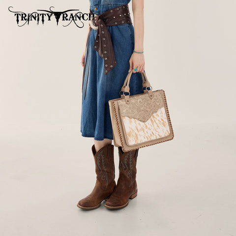 Trinity Ranch Cowhide Tooled Leather Tote Bag