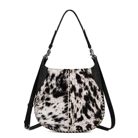 Trinity Ranch Cowhide ＆ Tooled Leather Hobo Crossbody Bag