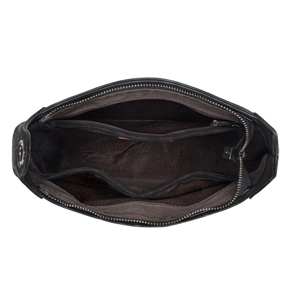 Trinity Ranch Cowhide ＆ Tooled Leather Hobo Crossbody Bag